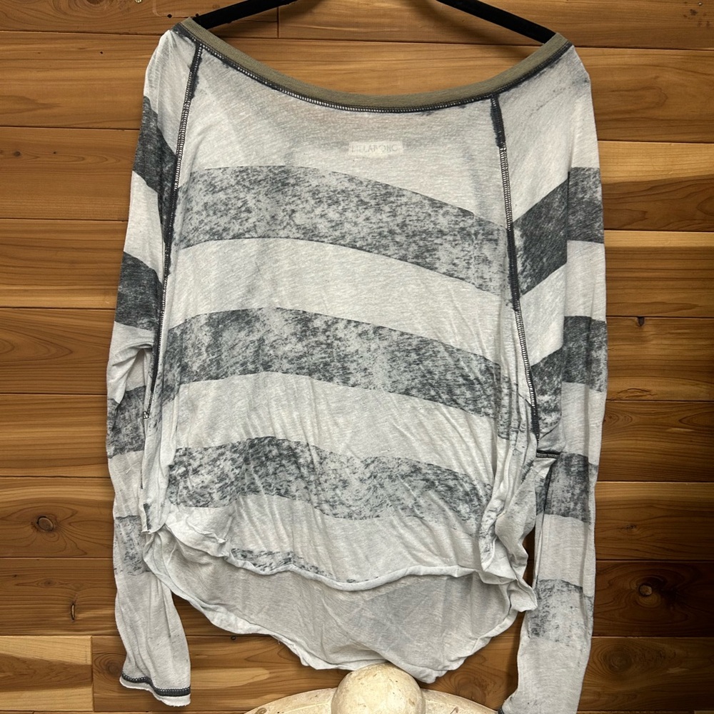Billabong Black and White Striped Long Sleeve Top